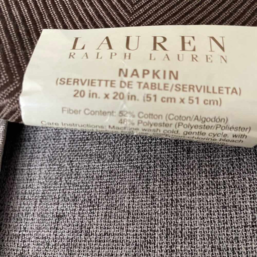 Lauren Ralph Lauren Set of 6 Harrison Herringbone print Square cloth Napkins NEW - Picture 4 of 6
